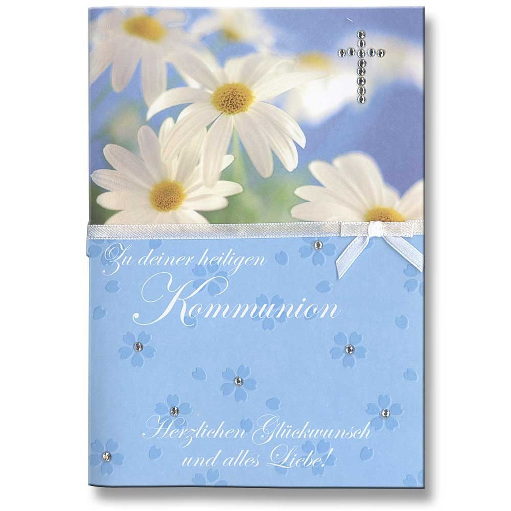 Kommunion Karte Zu deiner heiligen Kommunion Herzlichen Glückwunsch Blumen blau eBay