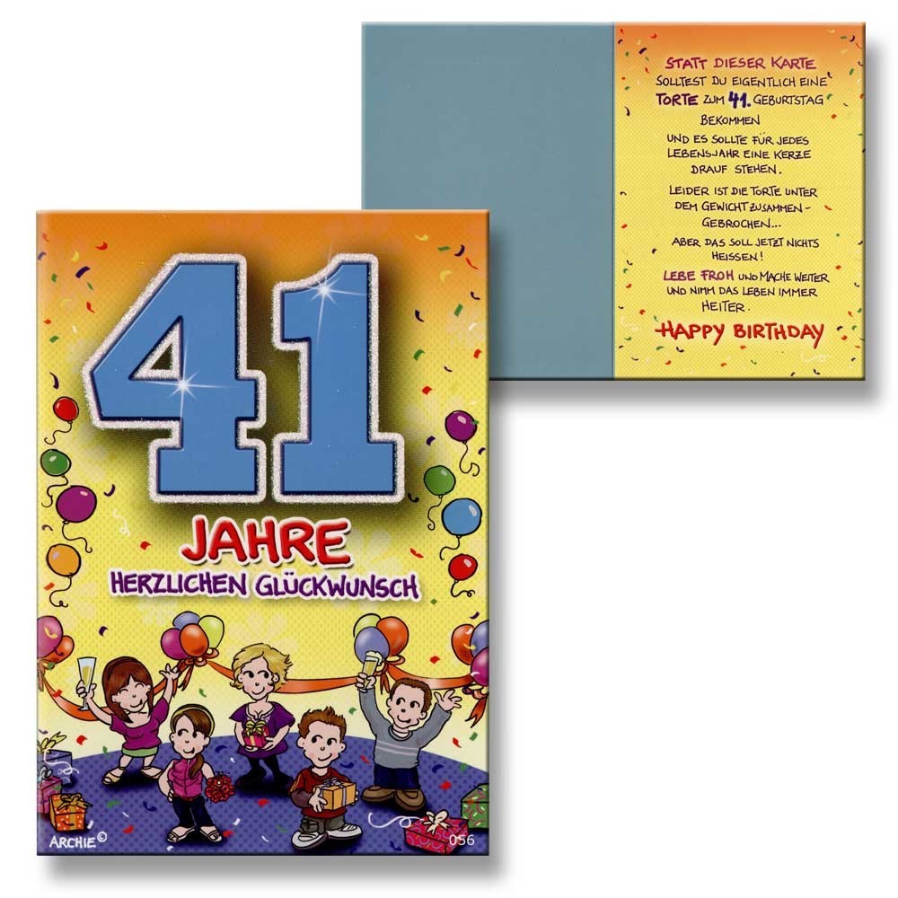 Archie Geburtstagskarte zum 41. Geburtstag Junge Mädchen blau