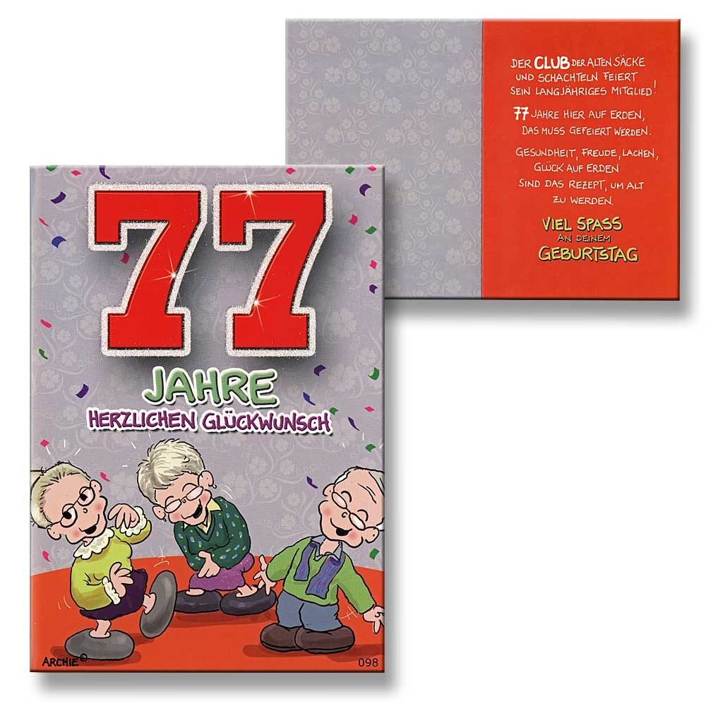 Archie Geburtstagskarte zum 77. Geburtstag Junge Mädchen grün