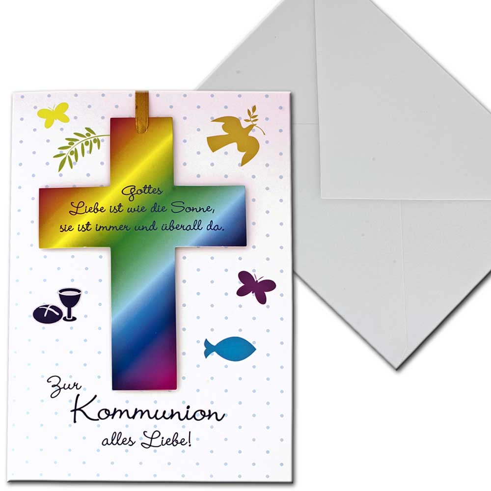 Karte Kommunionskarte Kommunion Kreuz Fisch Taube Vier ...