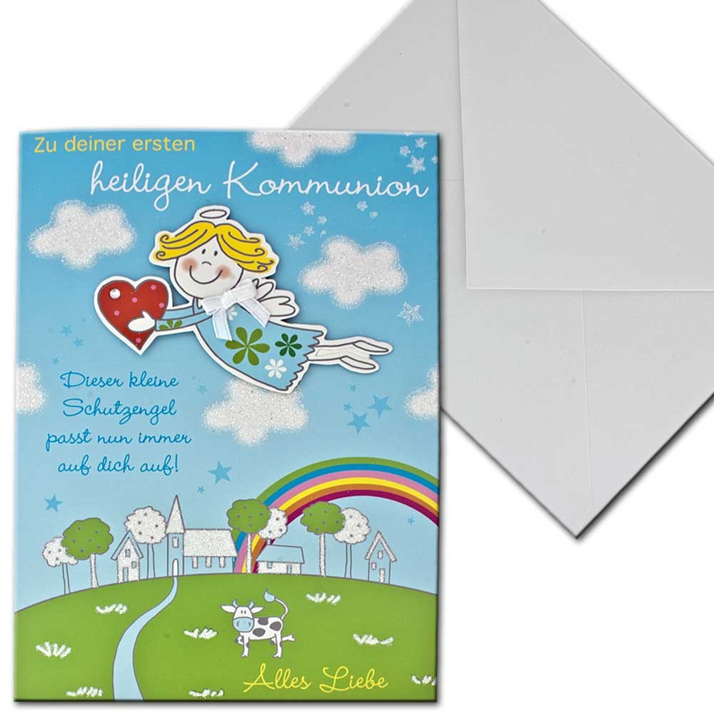 Karte Kommunionskarte Kommunion Engel Regenbogen Vier Jahreszeiten Briefkuvert b eBay